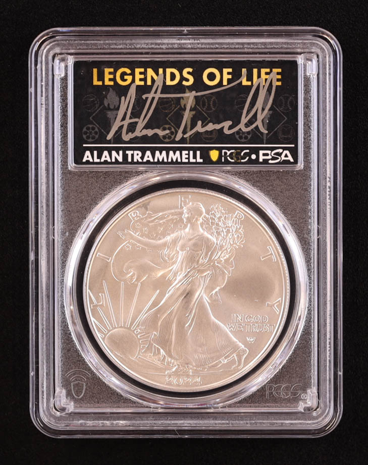 2024 American Silver Eagle, First Strike - Legends of Life: Alan Trammell Autograph (PSA) (PCGS MS70) at PristineAuction.com 2024 American Silver Eagle, First Strike - Legends of Life: Alan Trammell Autograph (PSA) (PCGS MS70) at PristineAuction.com