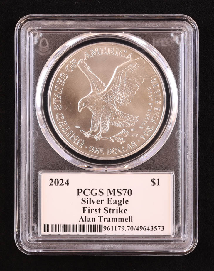 2024 American Silver Eagle, First Strike - Legends of Life: Alan Trammell Autograph (PSA) (PCGS MS70) at PristineAuction.com 2024 American Silver Eagle, First Strike - Legends of Life: Alan Trammell Autograph (PSA) (PCGS MS70) at PristineAuction.com