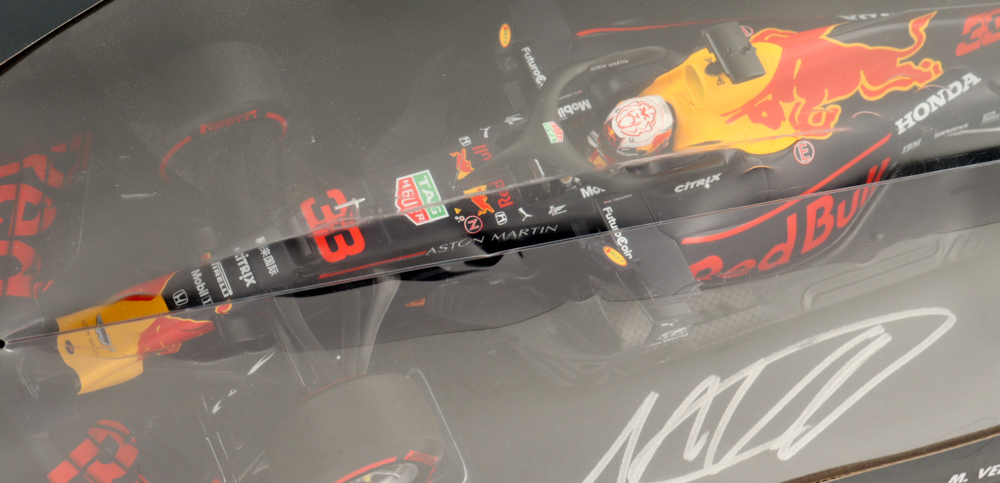 Max Verstappen Signed 2019 Aston Martin Red Bull Racing RB15 / Winner German GP 2019 1:18 Diecast Car (Beckett) at PristineAuction.com Max Verstappen Signed 2019 Aston Martin Red Bull Racing RB15 / Winner German GP 2019 1:18 Diecast Car (Beckett) at PristineAuction.com