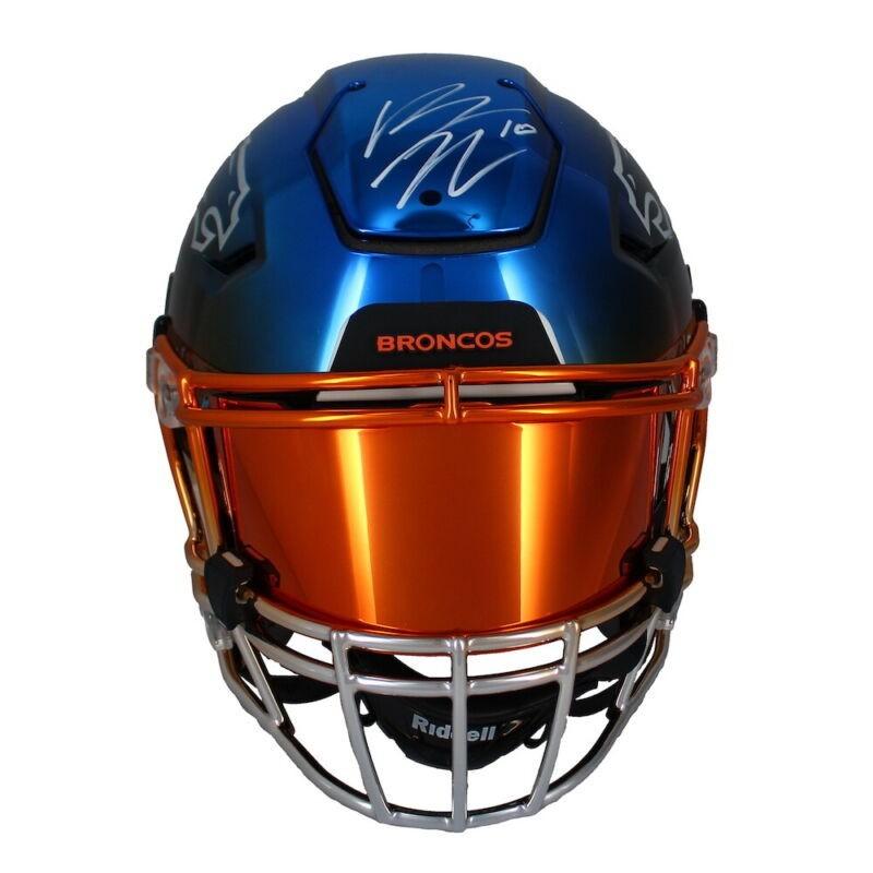 Bo Nix Signed Broncos Full-Size Authentic On-Field Chrome Custom Speedflex Helmet (Beckett) at PristineAuction.com Bo Nix Signed Broncos Full-Size Authentic On-Field Chrome Custom Speedflex Helmet (Beckett) at PristineAuction.com