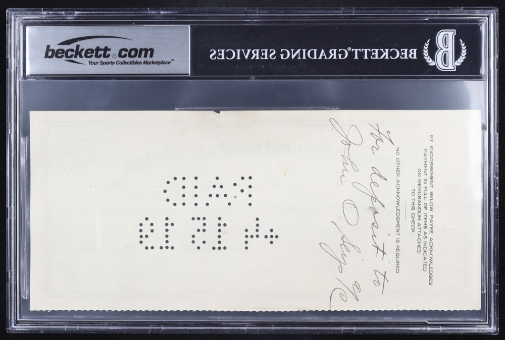 Chicago Cubs Original Check from 1919 Signed by William Veeck Sr. & John O. Seys (Beckett Encapsulated) at PristineAuction.com Chicago Cubs Original Check from 1919 Signed by William Veeck Sr. & John O. Seys (Beckett Encapsulated) at PristineAuction.com