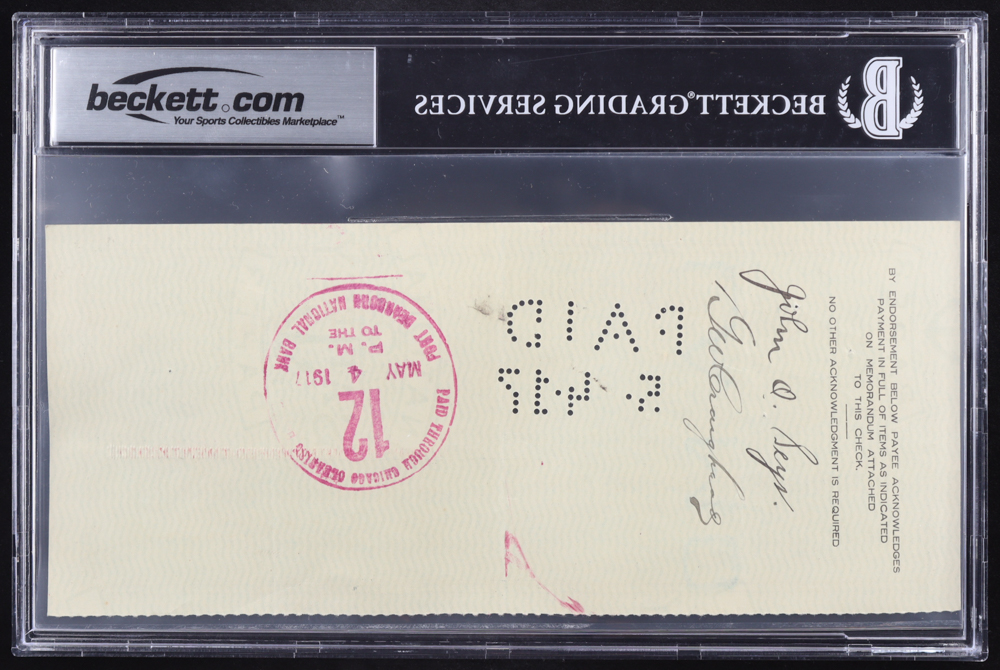 Chicago Cubs Original Check from 1917 Signed by (4) Walter Craighead, John O. Seys & Charles Weeghman (Beckett Encapsulated) at PristineAuction.com Chicago Cubs Original Check from 1917 Signed by (4) Walter Craighead, John O. Seys & Charles Weeghman (Beckett Encapsulated) at PristineAuction.com