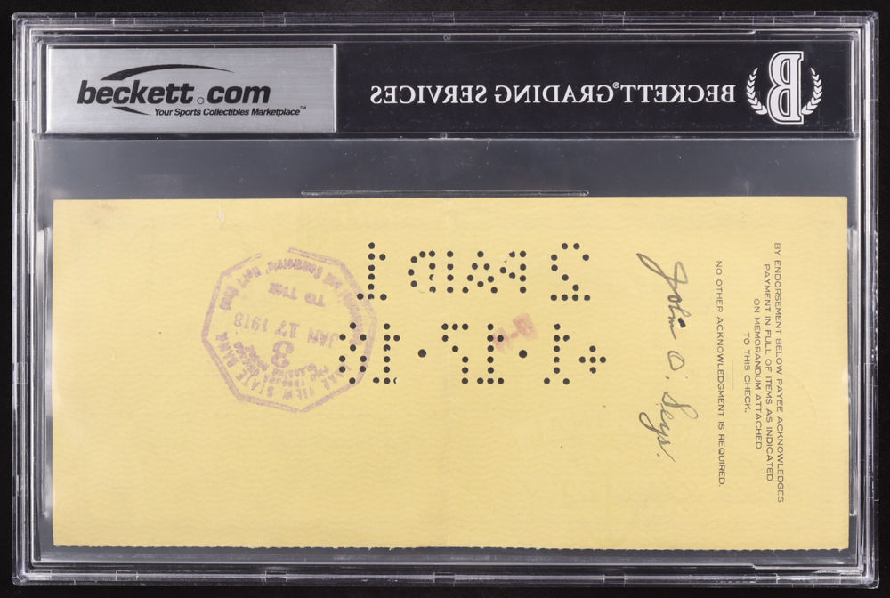 Chicago Cubs Original Check from 1918 Signed by Walter Craighead, John O. Seys & Charles Weeghman (Beckett Encapsulated) at PristineAuction.com Chicago Cubs Original Check from 1918 Signed by Walter Craighead, John O. Seys & Charles Weeghman (Beckett Encapsulated) at PristineAuction.com