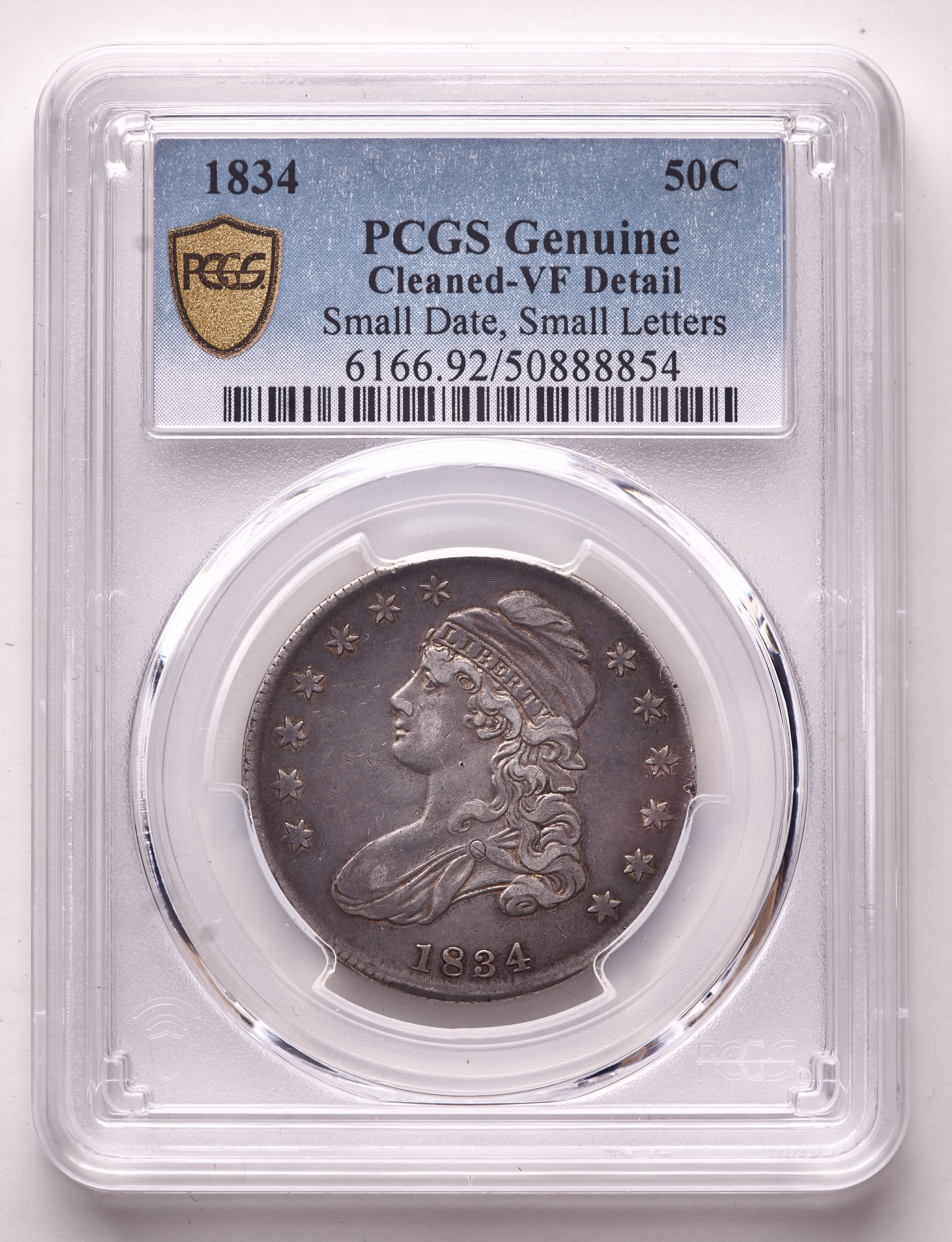 1834 Capped Bust Silver Half Dollar Small Date, Small Letters (PCGS VF Details) at PristineAuction.com 1834 Capped Bust Silver Half Dollar Small Date, Small Letters (PCGS VF Details) at PristineAuction.com