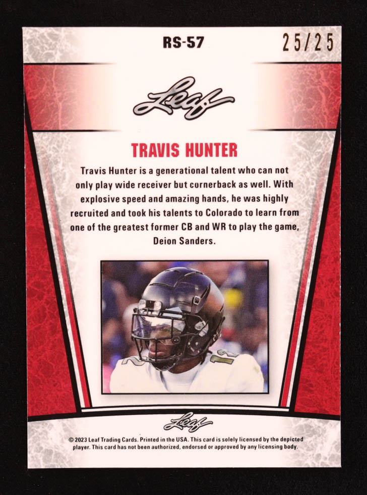 Travis Hunter 2023 Leaf Metal Special Release Rookie Silver Prismatic Silver #RS57 RC #25/25 at PristineAuction.com Travis Hunter 2023 Leaf Metal Special Release Rookie Silver Prismatic Silver #RS57 RC #25/25 at PristineAuction.com