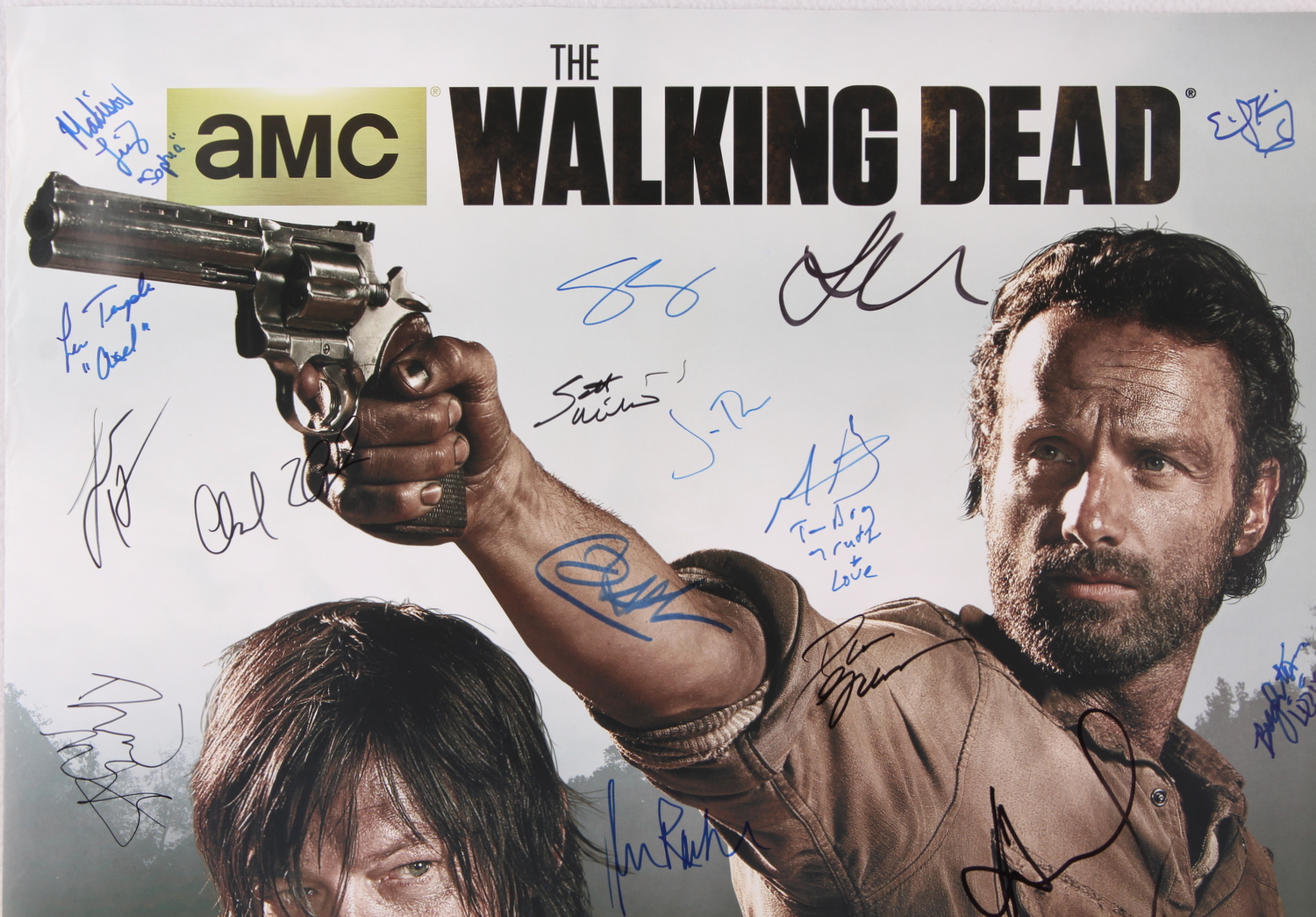 Cast-Signed "The Walking Dead" 22x32 Poster with (23) Signatures Including Andrew Lincoln, Steven Yeun, Chandler Riggs, Norman Reeds, Lauren Cohan, Melissa McBride, Emily Kinney (JSA LOA) at PristineAuction.com Cast-Signed "The Walking Dead" 22x32 Poster with (23) Signatures Including Andrew Lincoln, Steven Yeun, Chandler Riggs, Norman Reeds, Lauren Cohan, Melissa McBride, Emily Kinney (JSA LOA) at PristineAuction.com