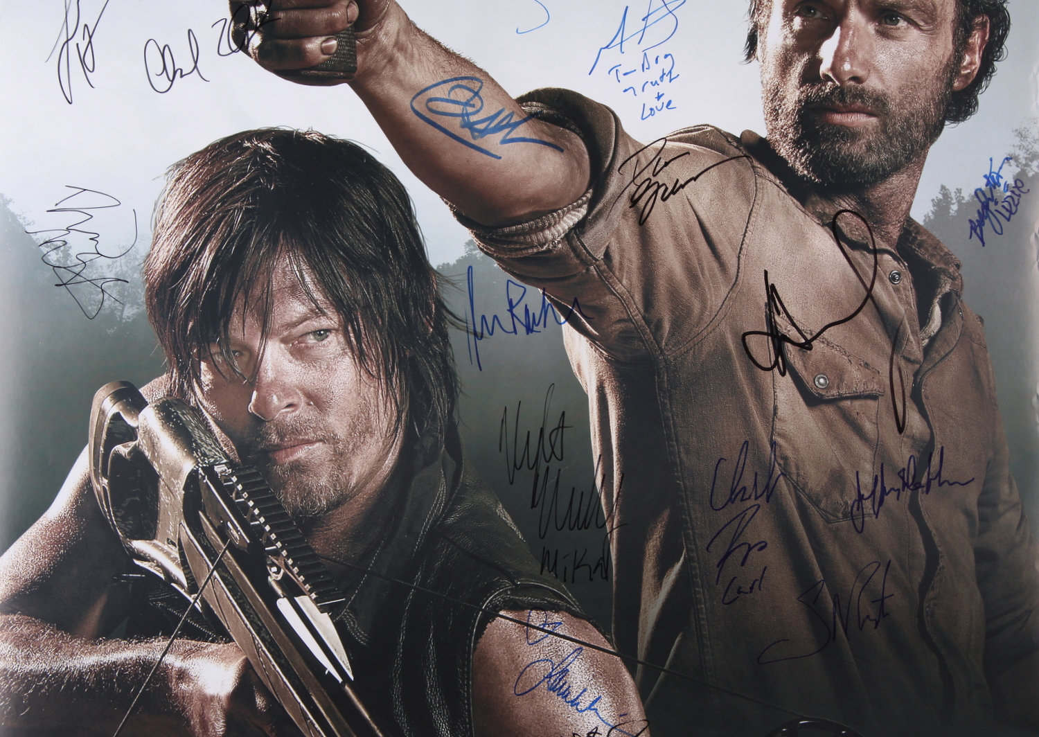Cast-Signed "The Walking Dead" 22x32 Poster with (23) Signatures Including Andrew Lincoln, Steven Yeun, Chandler Riggs, Norman Reeds, Lauren Cohan, Melissa McBride, Emily Kinney (JSA LOA) at PristineAuction.com Cast-Signed "The Walking Dead" 22x32 Poster with (23) Signatures Including Andrew Lincoln, Steven Yeun, Chandler Riggs, Norman Reeds, Lauren Cohan, Melissa McBride, Emily Kinney (JSA LOA) at PristineAuction.com