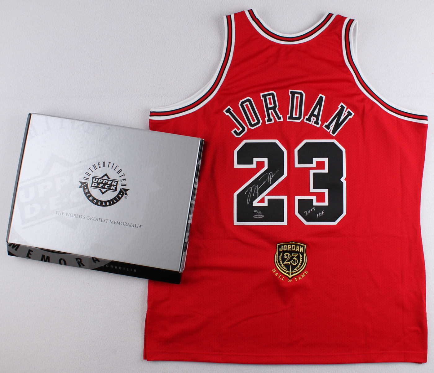 Michael Jordan Signed Bulls Hall of Fame LE Authentic Jersey Inscribed "2009 HOF" (UDA COA) at PristineAuction.com Michael Jordan Signed Bulls Hall of Fame LE Authentic Jersey Inscribed "2009 HOF" (UDA COA) at PristineAuction.com