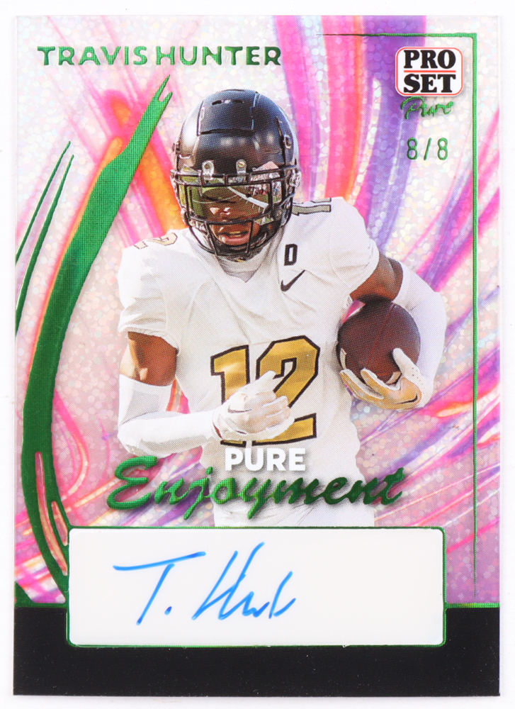 Travis Hunter 2024 Pro Set Pure Pure Enjoyment Autographs Green #PETH2 RC #8/8 at PristineAuction.com Travis Hunter 2024 Pro Set Pure Pure Enjoyment Autographs Green #PETH2 RC #8/8 at PristineAuction.com
