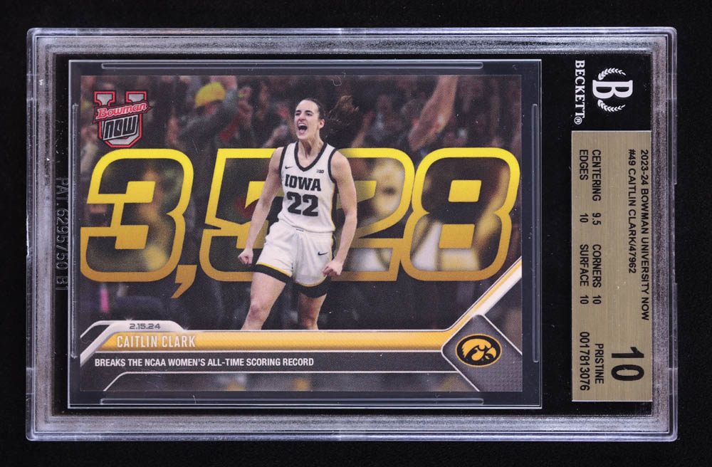 Caitlin Clark 2023-24 Bowman University Now #49 RC (BGS 10) at PristineAuction.com Caitlin Clark 2023-24 Bowman University Now #49 RC (BGS 10) at PristineAuction.com