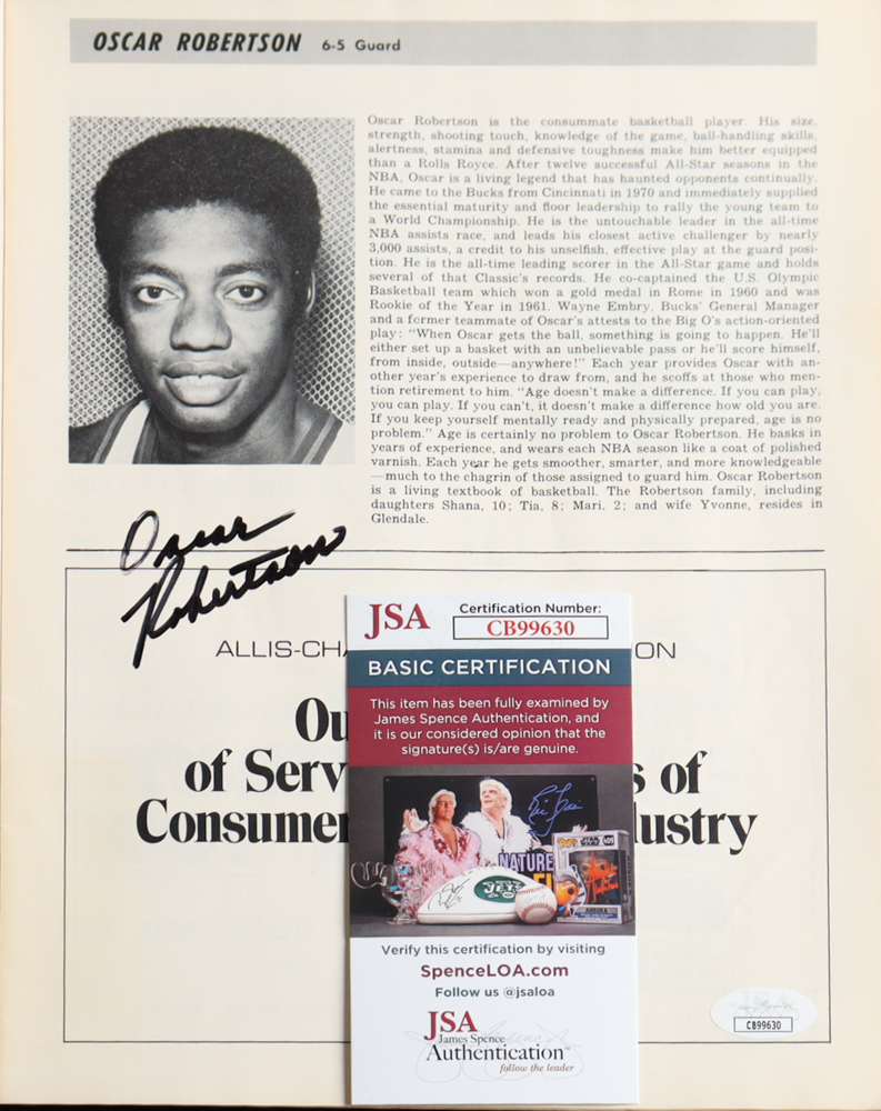 Oscar Robertson Signed 1973 Bucks vs Suns Game Program (JSA) at PristineAuction.com Oscar Robertson Signed 1973 Bucks vs Suns Game Program (JSA) at PristineAuction.com
