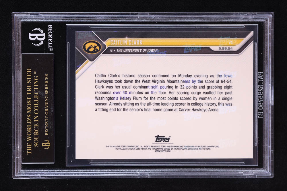 Caitlin Clark 2023-24 Bowman University Now #74 RC (BGS 10 | Pristine Black Label) at PristineAuction.com Caitlin Clark 2023-24 Bowman University Now #74 RC (BGS 10 | Pristine Black Label) at PristineAuction.com