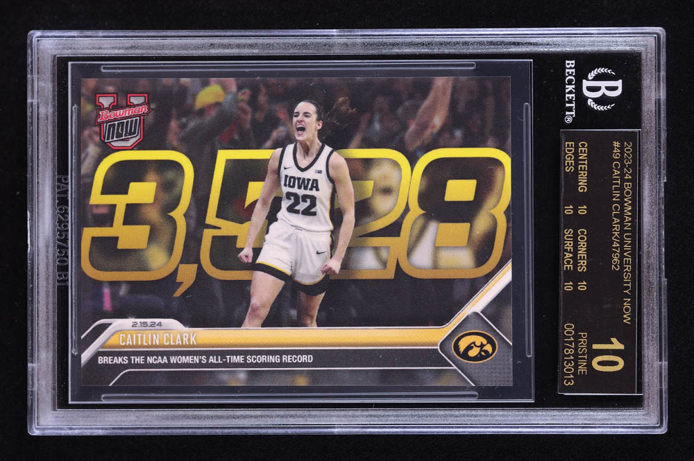 Caitlin Clark 2023-24 Bowman University Now #49 RC (BGS 10 | Pristine Black Label) at PristineAuction.com Caitlin Clark 2023-24 Bowman University Now #49 RC (BGS 10 | Pristine Black Label) at PristineAuction.com
