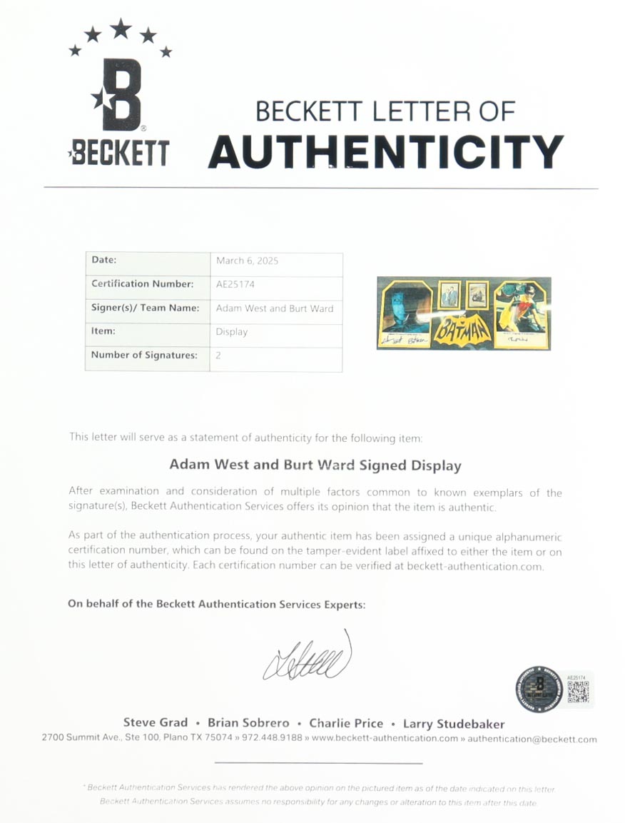 Adam West & Burt Ward Signed 1997 "Batman Nabisco's TV Series Reunion" Custom Framed Photo Display Inscribed "Batman" (Beckett) at PristineAuction.com Adam West & Burt Ward Signed 1997 "Batman Nabisco's TV Series Reunion" Custom Framed Photo Display Inscribed "Batman" (Beckett) at PristineAuction.com