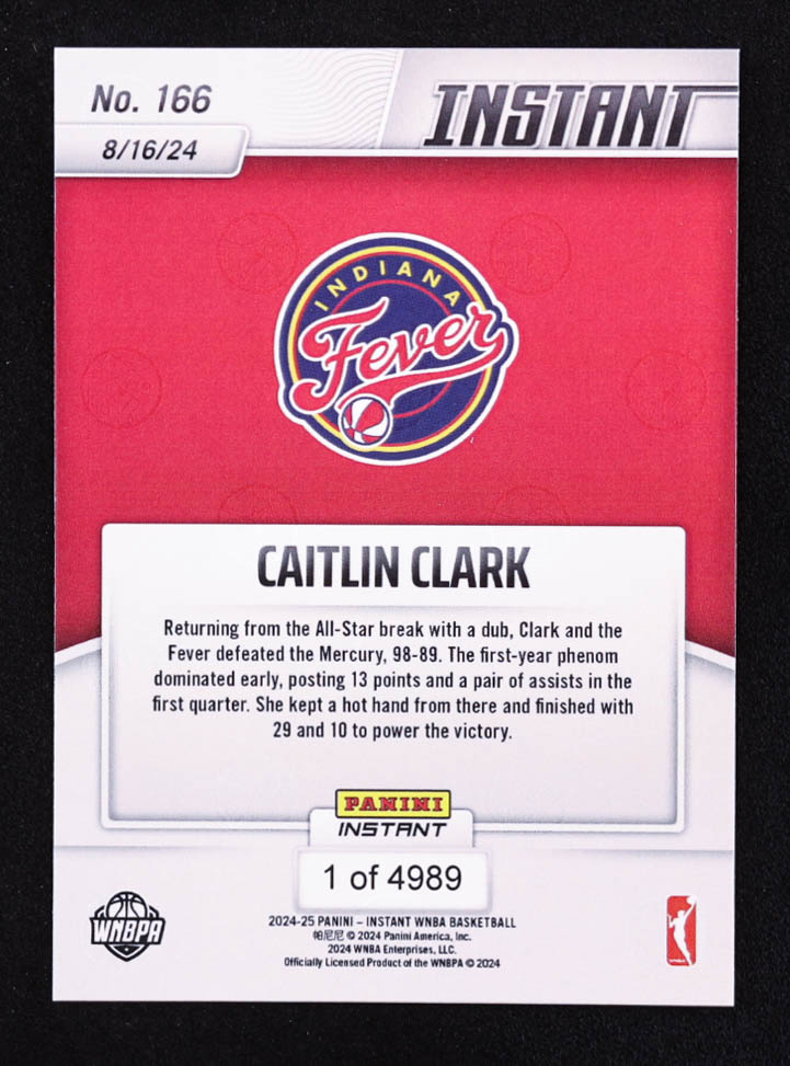 Caitlin Clark 2024 Panini Instant WNBA #166 RC at PristineAuction.com Caitlin Clark 2024 Panini Instant WNBA #166 RC at PristineAuction.com