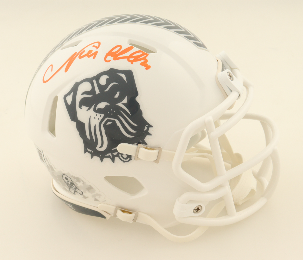 Nick Chubb Signed Browns Salute To Service Alternate Speed Mini Helmet (Beckett) at PristineAuction.com Nick Chubb Signed Browns Salute To Service Alternate Speed Mini Helmet (Beckett) at PristineAuction.com