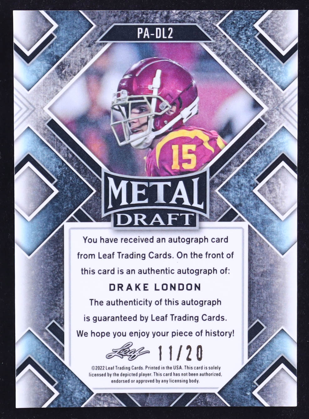 Drake London 2022 Leaf Metal Draft Portraits Wave Purple #PADL2 #11/20 AU RC at PristineAuction.com Drake London 2022 Leaf Metal Draft Portraits Wave Purple #PADL2 #11/20 AU RC at PristineAuction.com