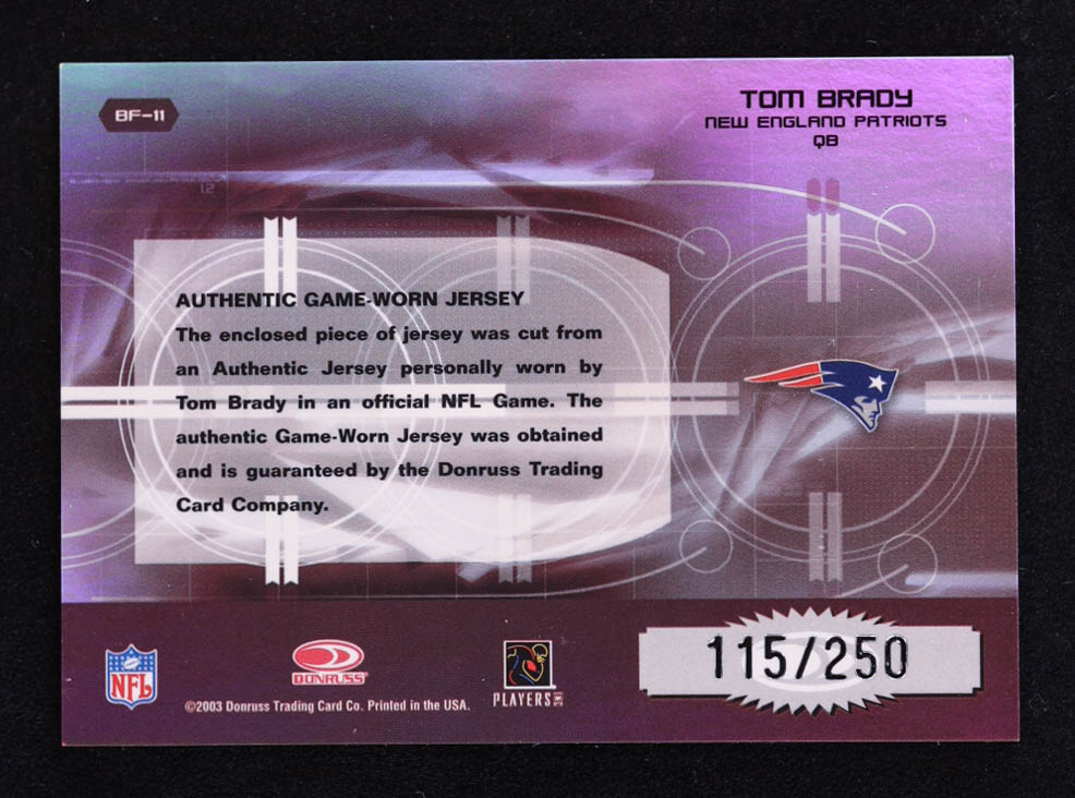 Tom Brady 2003 Donruss Elite Back to the Future Threads #BF11 #115/250 at PristineAuction.com Tom Brady 2003 Donruss Elite Back to the Future Threads #BF11 #115/250 at PristineAuction.com