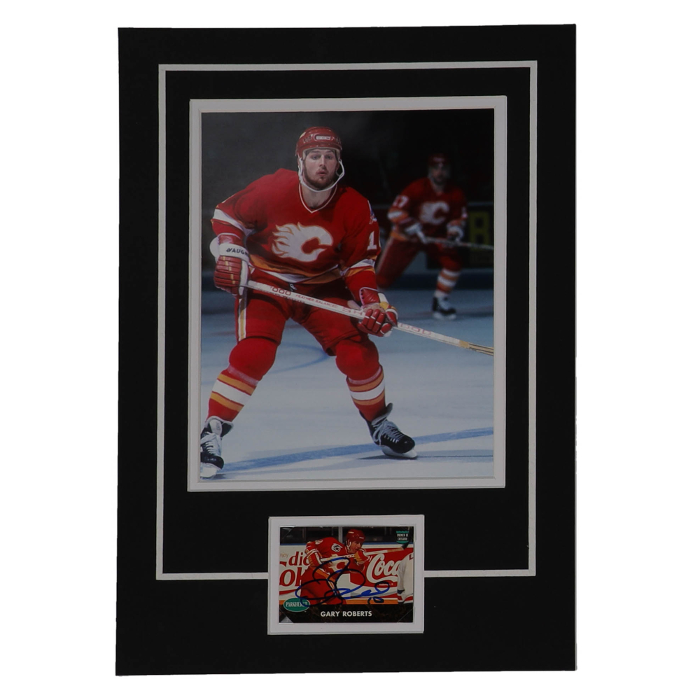 Gary Roberts Signed Flames 12x17 Custom Matted 91-92 Parkhurst French Trading Card Display (JSA) at PristineAuction.com