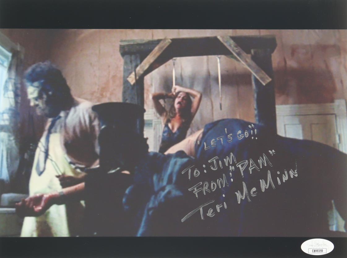 Teri McMinn Signed "The Texas Chainsaw Massacre" 8.5x11 Photo Inscribed "Let's Go!!" & "From: Pam" (JSA) at PristineAuction.com Teri McMinn Signed "The Texas Chainsaw Massacre" 8.5x11 Photo Inscribed "Let's Go!!" & "From: Pam" (JSA) at PristineAuction.com
