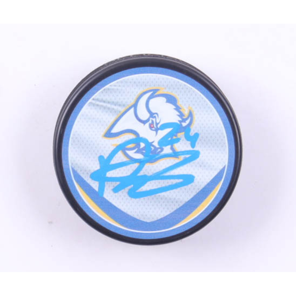 Dylan Cozens Signed Sabres Logo Hockey Puck (JSA) at PristineAuction.com