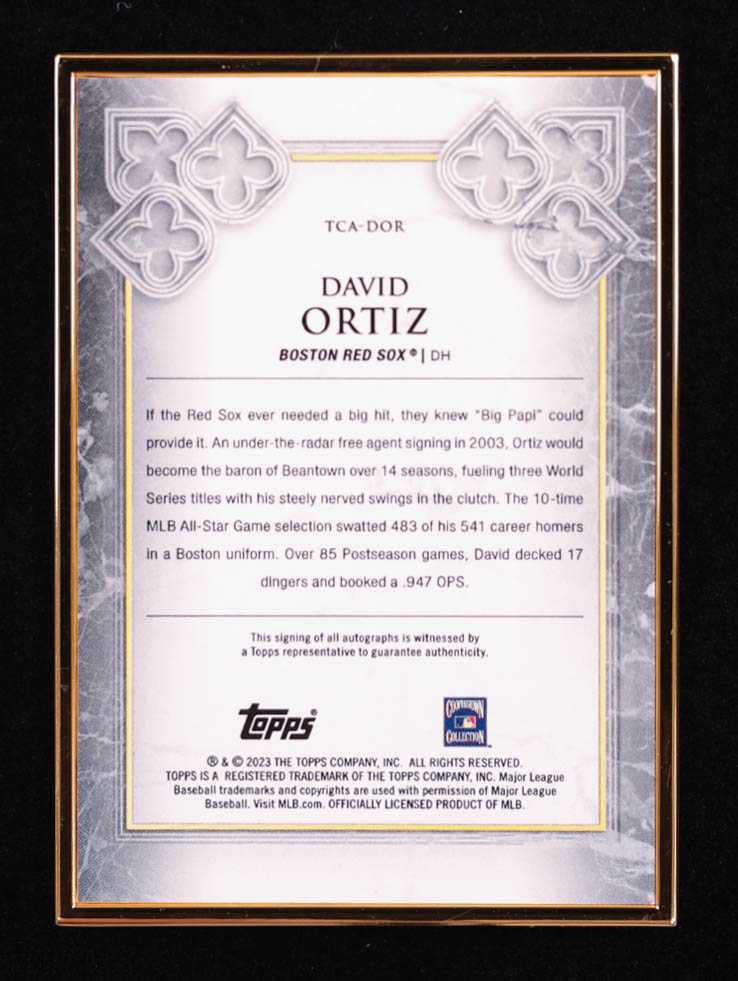 David Ortiz 2023 Topps Transcendent Transcendent Collection Gold Frame Autographs Blue #TCADOR #04/10 at PristineAuction.com David Ortiz 2023 Topps Transcendent Transcendent Collection Gold Frame Autographs Blue #TCADOR #04/10 at PristineAuction.com