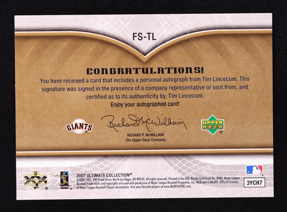 Tim Lincecum 2007 Ultimate Collection Ultimate Futures Signatures #TL RC #25/25 at PristineAuction.com Tim Lincecum 2007 Ultimate Collection Ultimate Futures Signatures #TL RC #25/25 at PristineAuction.com