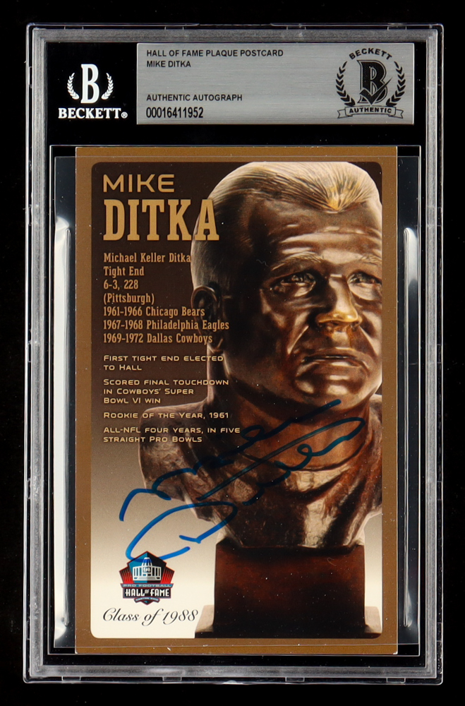 Mike Ditka Signed Hall of Fame Plaque Postcard (BGS) at PristineAuction.com Mike Ditka Signed Hall of Fame Plaque Postcard (BGS) at PristineAuction.com