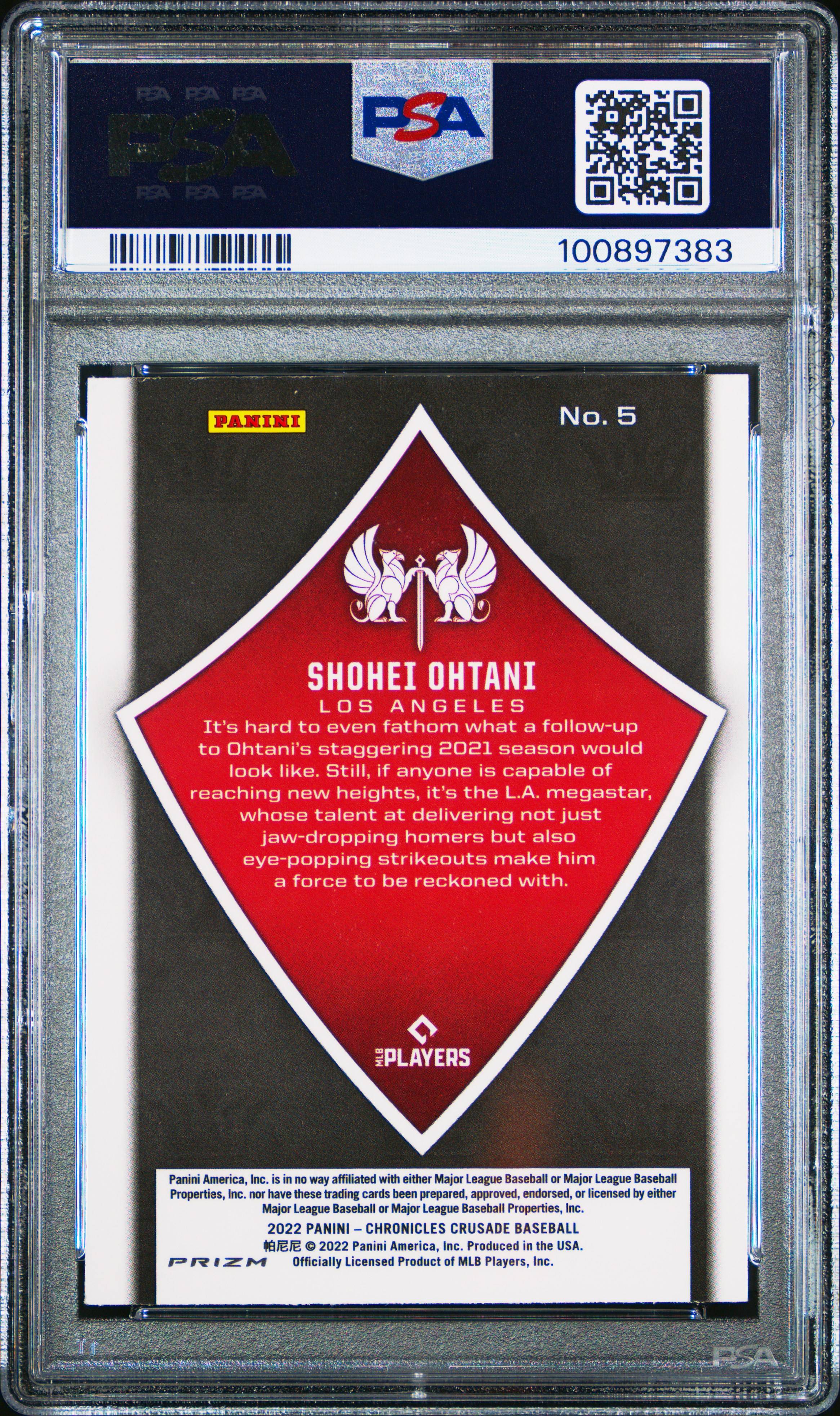 Shohei Ohtani 2022 Chronicles Crusade Pink Pulsar #5 (PSA 9) at PristineAuction.com Shohei Ohtani 2022 Chronicles Crusade Pink Pulsar #5 (PSA 9) at PristineAuction.com