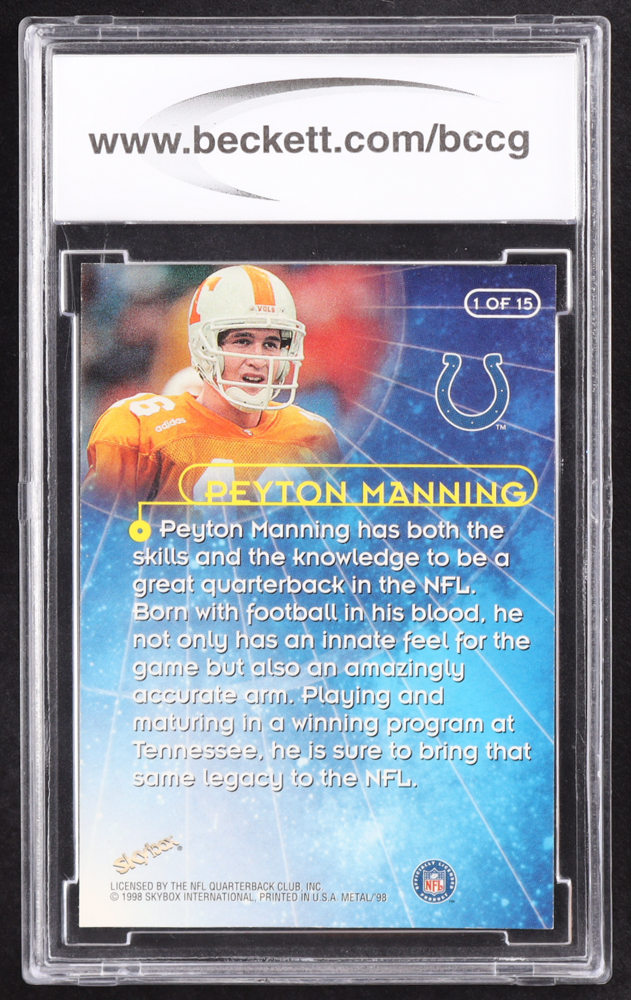 Peyton Manning 1998 Metal Universe Quasars #1 RC (BCCG 10) at PristineAuction.com Peyton Manning 1998 Metal Universe Quasars #1 RC (BCCG 10) at PristineAuction.com