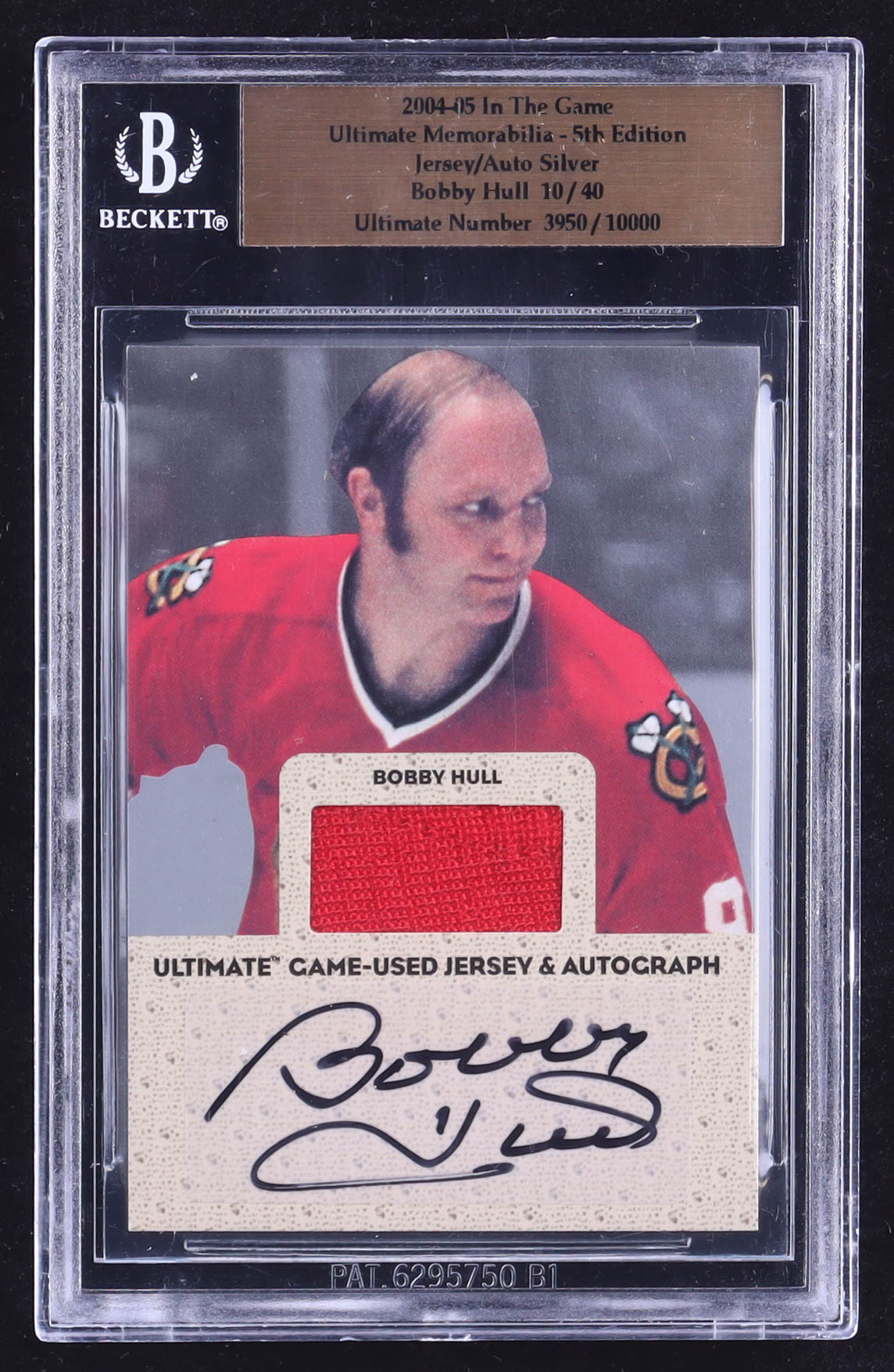 Bobby Hull 2004-05 In The Game Ultimate Game-Used Jersey & Autograph Silver (BGS) at PristineAuction.com Bobby Hull 2004-05 In The Game Ultimate Game-Used Jersey & Autograph Silver (BGS) at PristineAuction.com