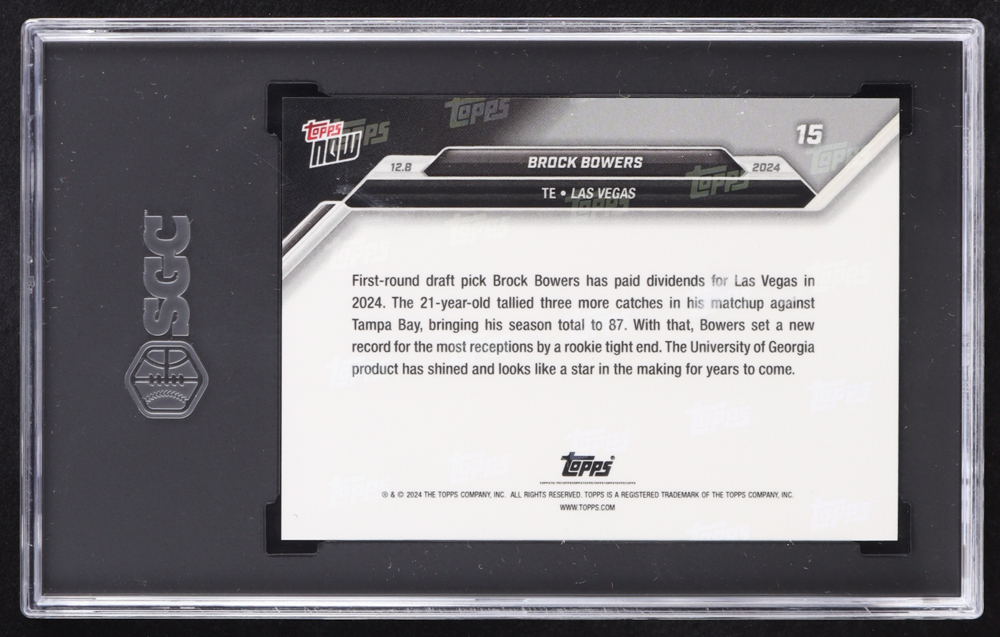 Brock Bowers 2024 Topps Now #15 RC (SGC 10) at PristineAuction.com Brock Bowers 2024 Topps Now #15 RC (SGC 10) at PristineAuction.com