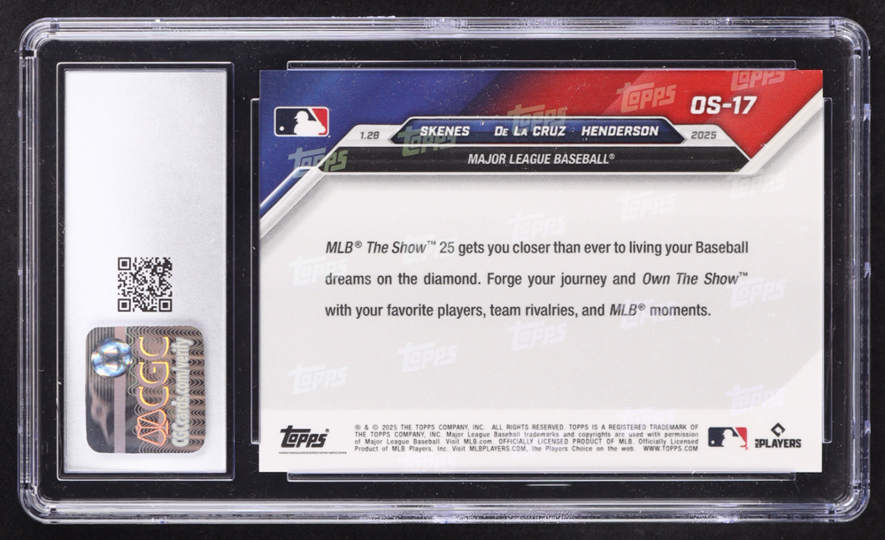 Paul Skenes RC / Elly De La Cruz RC / Gunnar Henderson 2024 Topps Now Offseason #OS17 The Show 25 (CGC 10) at PristineAuction.com Paul Skenes RC / Elly De La Cruz RC / Gunnar Henderson 2024 Topps Now Offseason #OS17 The Show 25 (CGC 10) at PristineAuction.com