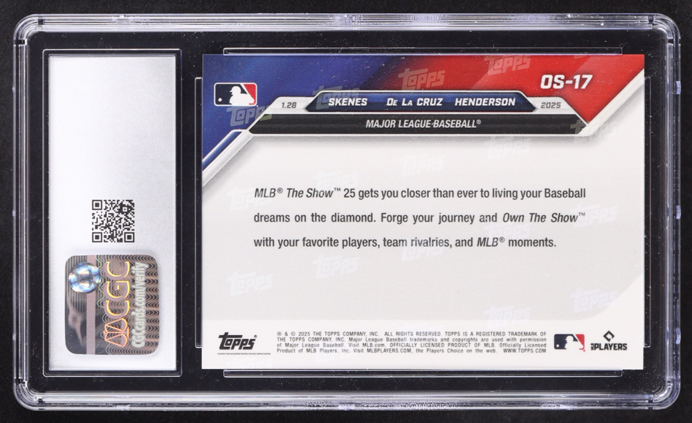 Paul Skenes RC / Elly De La Cruz RC / Gunnar Henderson 2024 Topps Now Offseason #OS17 The Show 25 (CGC 10) at PristineAuction.com Paul Skenes RC / Elly De La Cruz RC / Gunnar Henderson 2024 Topps Now Offseason #OS17 The Show 25 (CGC 10) at PristineAuction.com