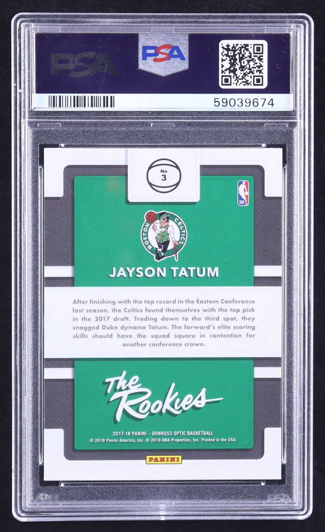 Jayson Tatum 2017 Donruss Optic The Rookies #3 RC (PSA 9) at PristineAuction.com Jayson Tatum 2017 Donruss Optic The Rookies #3 RC (PSA 9) at PristineAuction.com
