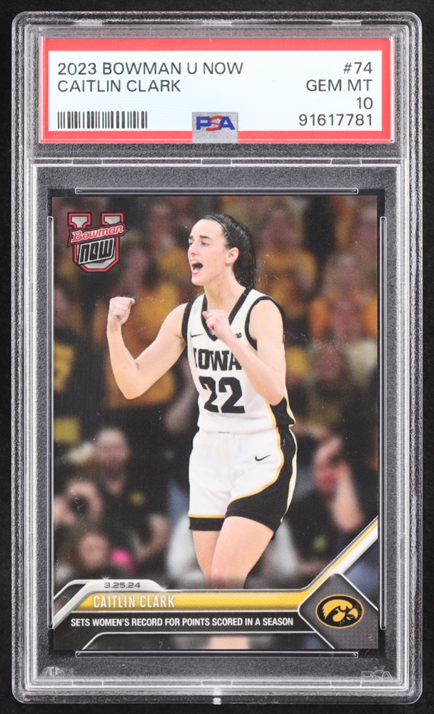 Caitlin Clark 2023-24 Bowman University Now #74 RC (PSA 10) at PristineAuction.com Caitlin Clark 2023-24 Bowman University Now #74 RC (PSA 10) at PristineAuction.com
