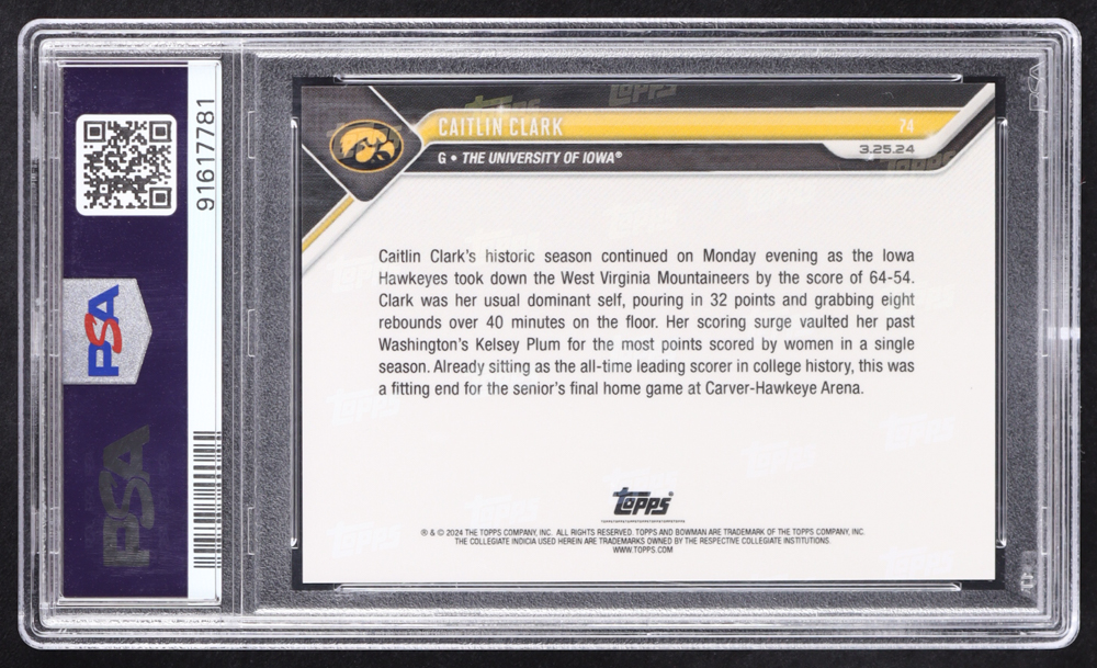 Caitlin Clark 2023-24 Bowman University Now #74 RC (PSA 10) at PristineAuction.com Caitlin Clark 2023-24 Bowman University Now #74 RC (PSA 10) at PristineAuction.com