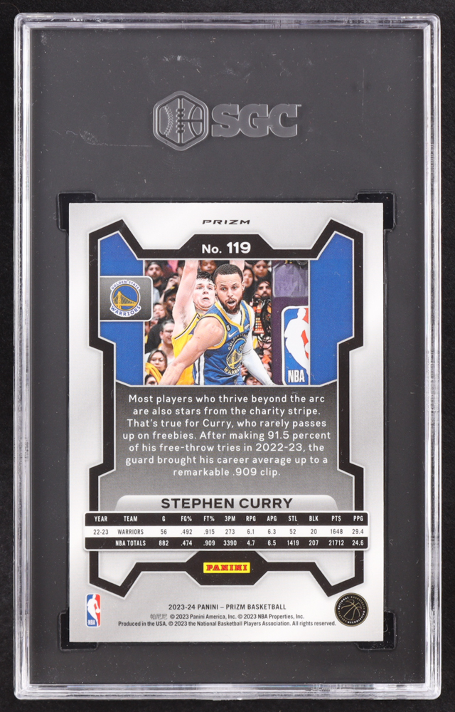 Stephen Curry 2023-24 Panini Prizm Prizms Red White and Blue #119 (SGC 10) at PristineAuction.com Stephen Curry 2023-24 Panini Prizm Prizms Red White and Blue #119 (SGC 10) at PristineAuction.com