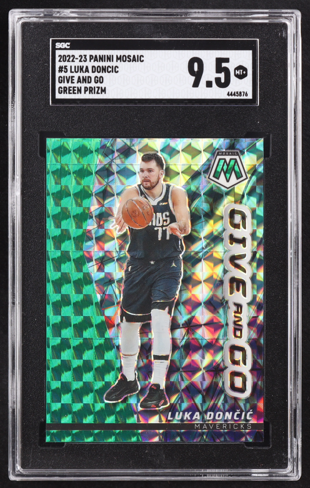 Luka Doncic 2022-23 Panini Mosaic Give and Go Mosaic Green #5 (SGC 9.5) at PristineAuction.com Luka Doncic 2022-23 Panini Mosaic Give and Go Mosaic Green #5 (SGC 9.5) at PristineAuction.com