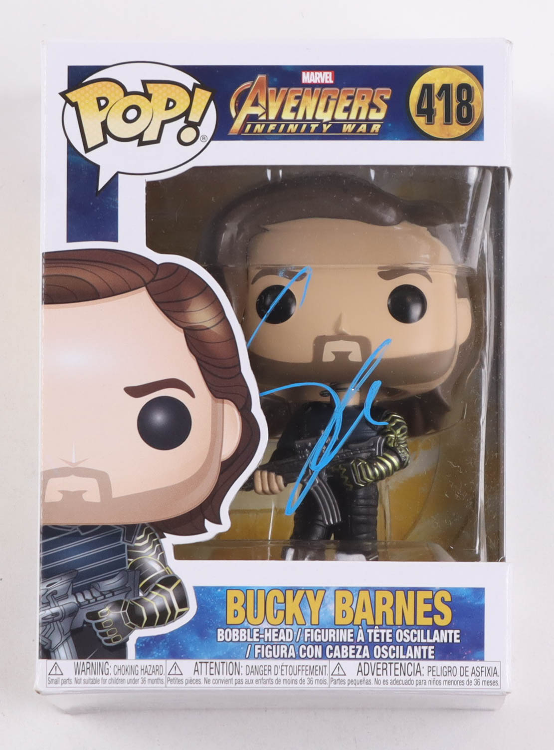 Sebastian Stan Signed "The Avengers: Infinity War" #418 Bucky Barnes Bobble-Head Funko Pop! Vinyl Figure (ACOA) at PristineAuction.com Sebastian Stan Signed "The Avengers: Infinity War" #418 Bucky Barnes Bobble-Head Funko Pop! Vinyl Figure (ACOA) at PristineAuction.com