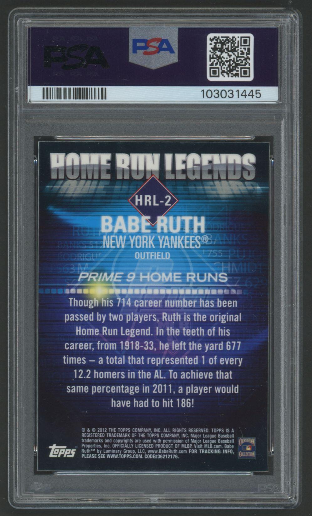 Babe Ruth 2012 Topps Prime Home Run Legends #HRL2 (PSA 10) at PristineAuction.com Babe Ruth 2012 Topps Prime Home Run Legends #HRL2 (PSA 10) at PristineAuction.com