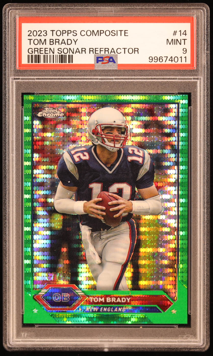 Tom Brady 2023 Topps Composite Chrome Green Sonar Refractors #14 #67/99 (PSA 9) at PristineAuction.com Tom Brady 2023 Topps Composite Chrome Green Sonar Refractors #14 #67/99 (PSA 9) at PristineAuction.com
