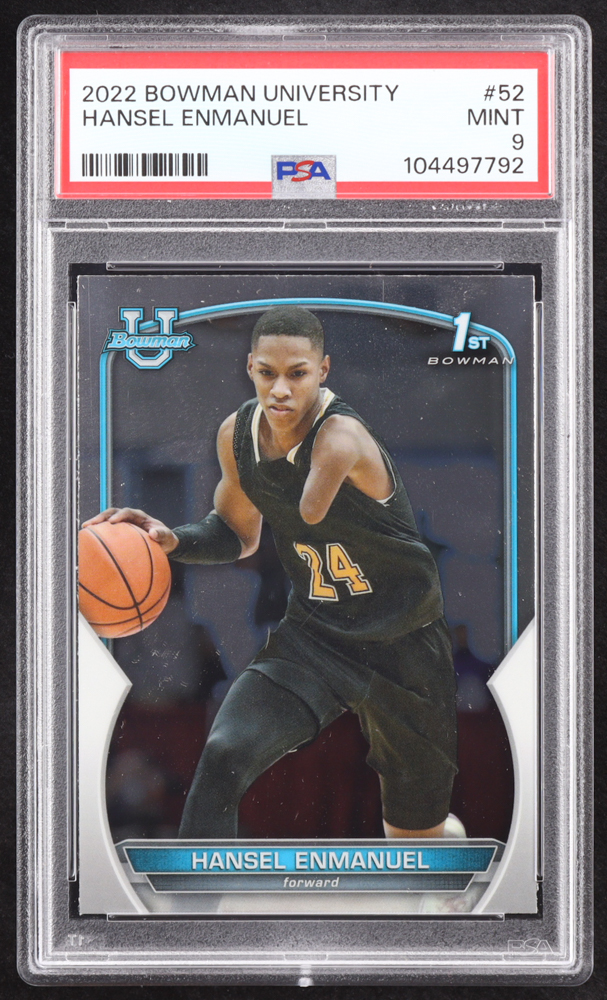 Hansel Enmanuel 2022-23 Bowman Chrome University #52 RC (PSA 9) at PristineAuction.com Hansel Enmanuel 2022-23 Bowman Chrome University #52 RC (PSA 9) at PristineAuction.com