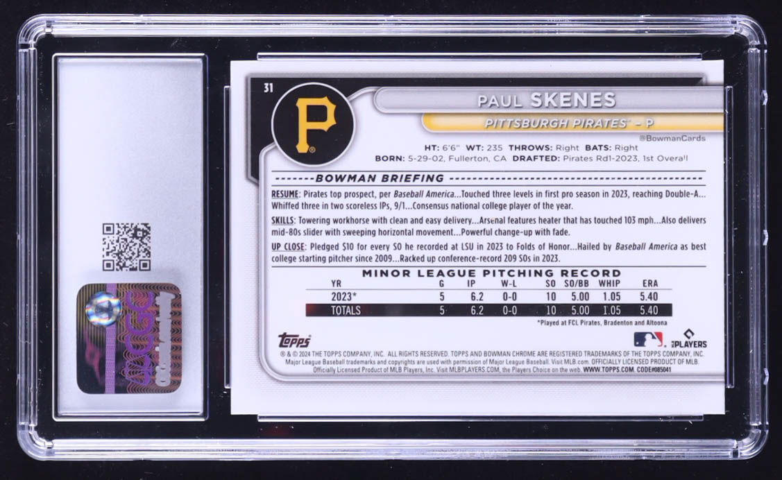 Paul Skenes 2024 Bowman Chrome #31 RC (CGC 10) at PristineAuction.com Paul Skenes 2024 Bowman Chrome #31 RC (CGC 10) at PristineAuction.com