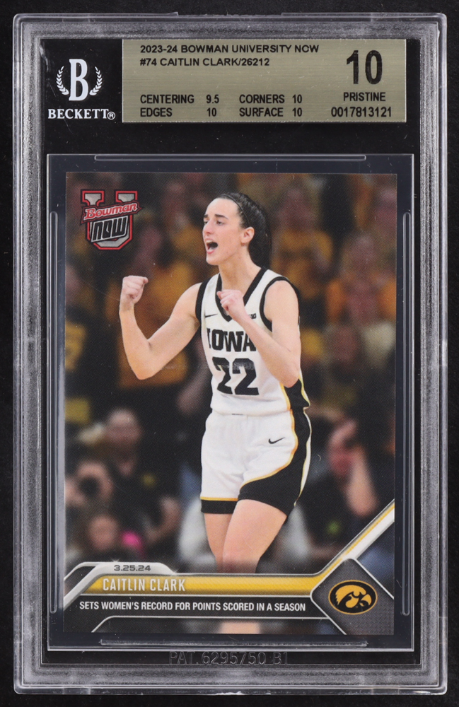 Caitlin Clark 2023-24 Bowman University Now #74 RC (BGS 10) at PristineAuction.com Caitlin Clark 2023-24 Bowman University Now #74 RC (BGS 10) at PristineAuction.com