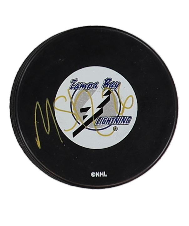 Martin St. Louis Signed Lightning Logo Hockey Puck Inscribed "100 Goals 2-17-04" (Beckett) at PristineAuction.com Martin St. Louis Signed Lightning Logo Hockey Puck Inscribed "100 Goals 2-17-04" (Beckett) at PristineAuction.com
