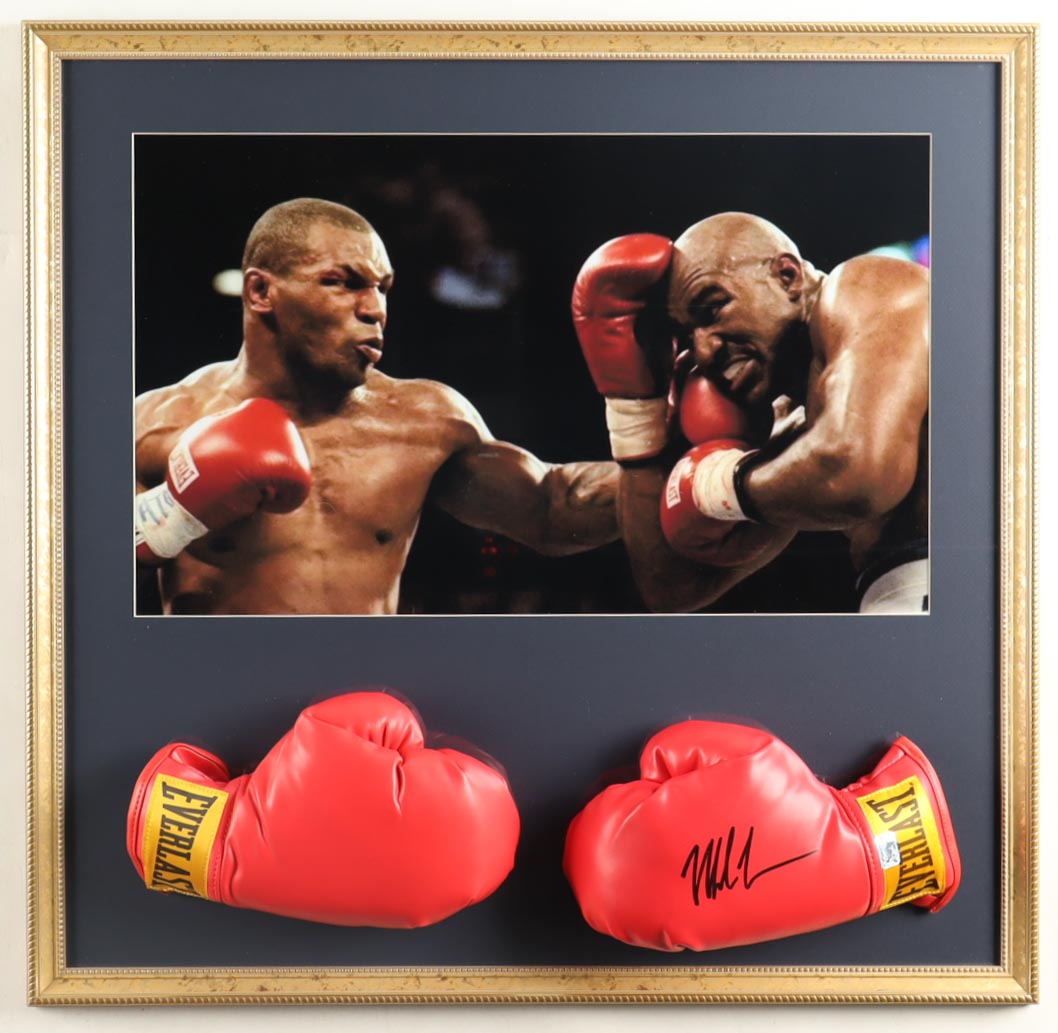 Mike Tyson Signed Custom Framed Pair Of Everlast Boxing Gloves Display with Photo Print (Tyson) at PristineAuction.com Mike Tyson Signed Custom Framed Pair Of Everlast Boxing Gloves Display with Photo Print (Tyson) at PristineAuction.com