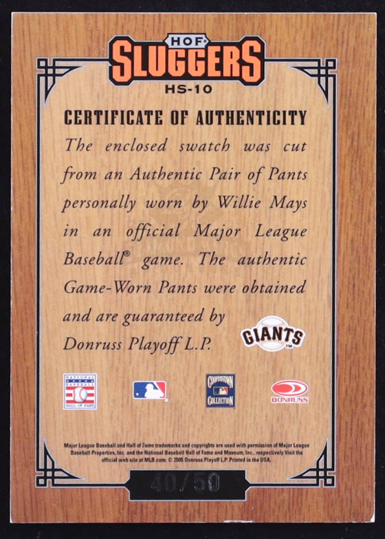 Willie Mays 2005 Diamond Kings HOF Sluggers Bat #HS10 #40/50 at PristineAuction.com Willie Mays 2005 Diamond Kings HOF Sluggers Bat #HS10 #40/50 at PristineAuction.com