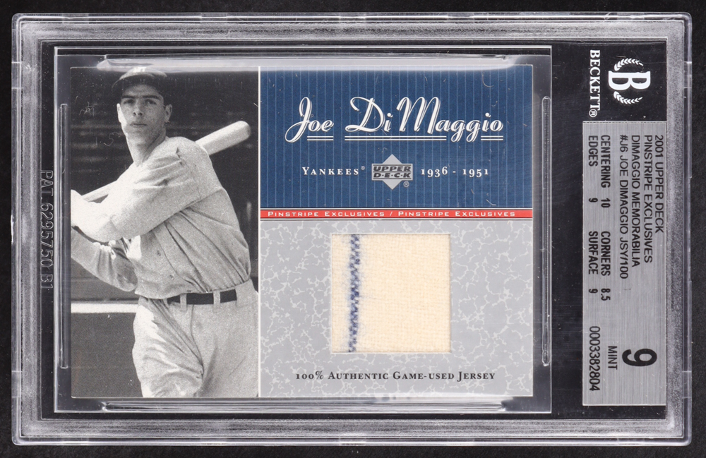 Joe DiMaggio 2001 Upper Deck Pinstripe Exclusives DiMaggio Memorabilia #J6 Jersey #013/100 (BGS 9) at PristineAuction.com Joe DiMaggio 2001 Upper Deck Pinstripe Exclusives DiMaggio Memorabilia #J6 Jersey #013/100 (BGS 9) at PristineAuction.com