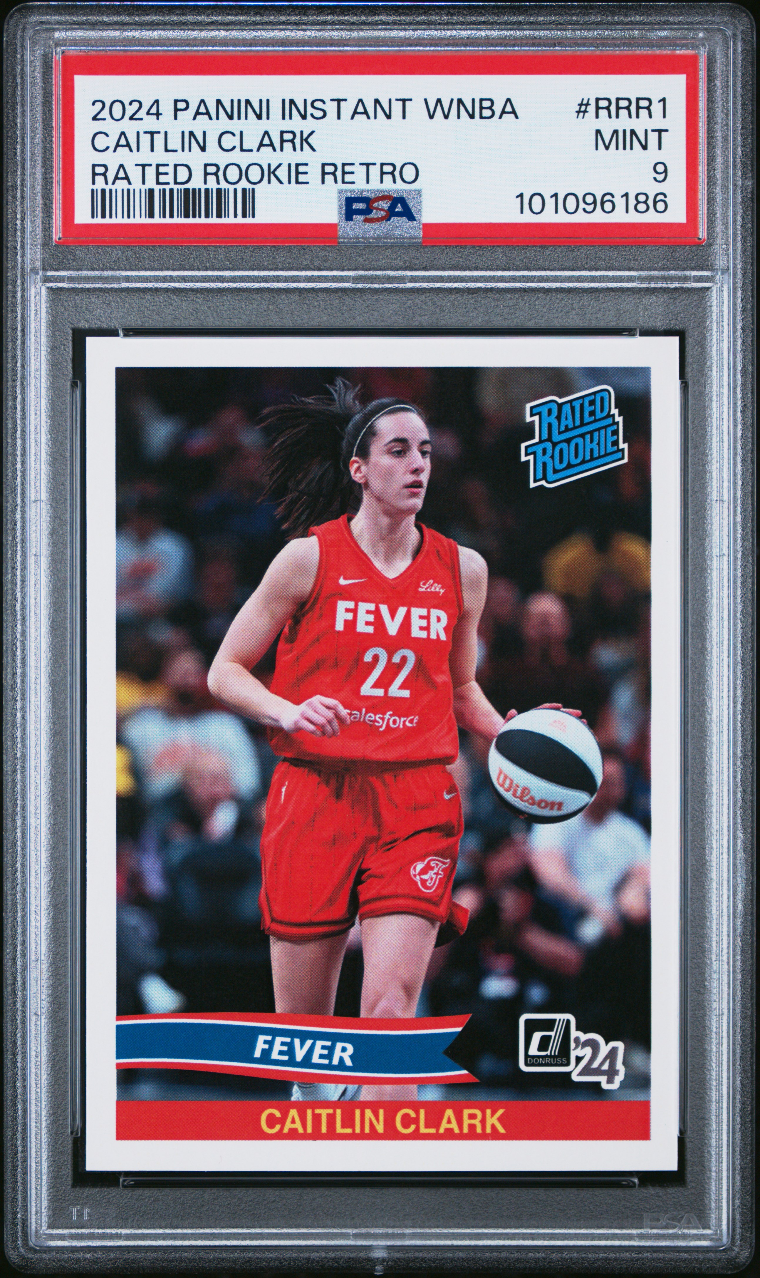 Caitlin Clark 2024 Panini Instant WNBA Rated Rookie Retro #RRR1 RC (PSA 9) at PristineAuction.com Caitlin Clark 2024 Panini Instant WNBA Rated Rookie Retro #RRR1 RC (PSA 9) at PristineAuction.com